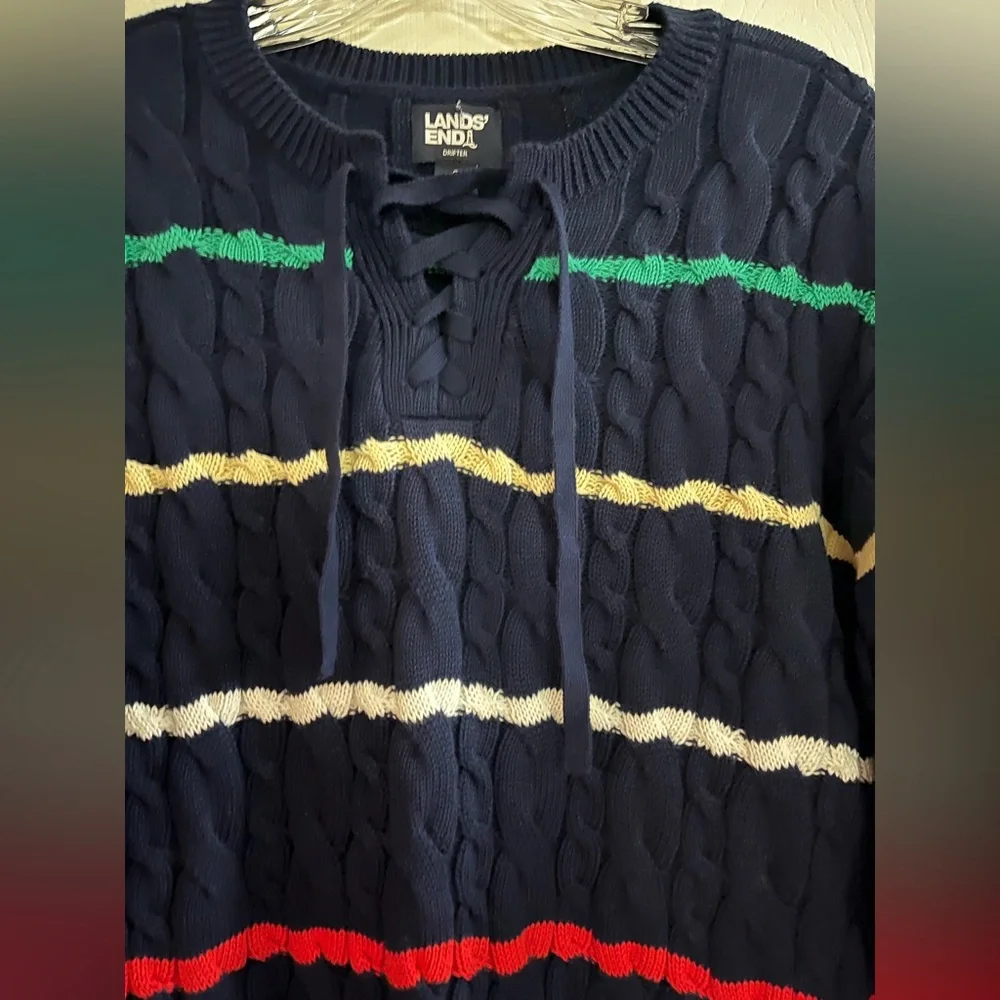 Lands' End/Women’s LS Navy, Green, White, Yellow Sweater, NWOT - Picture 3 of 5